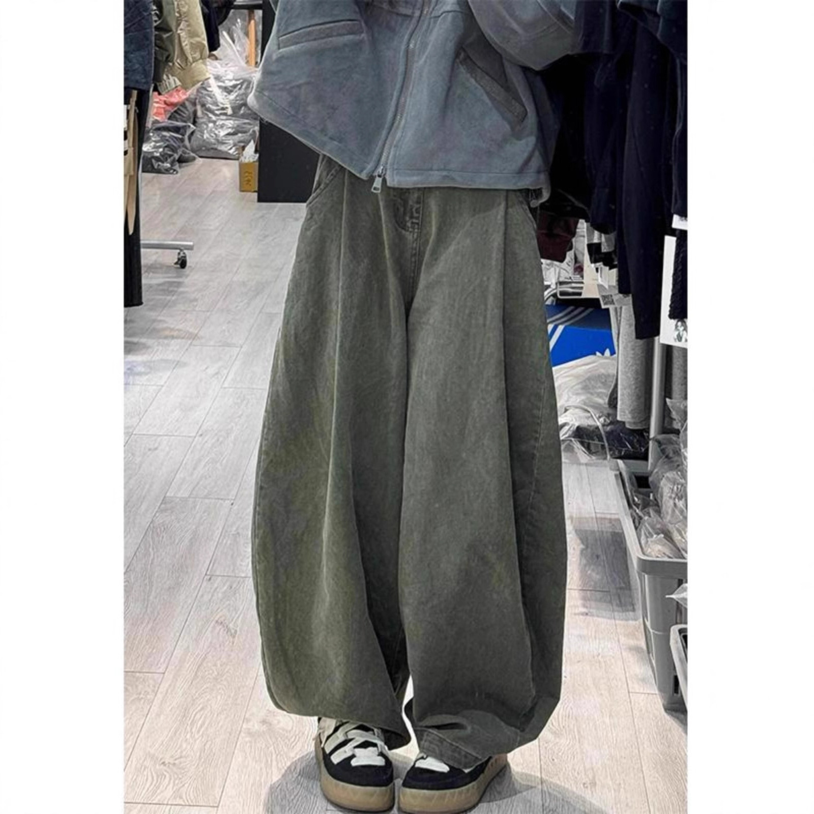 美式复古做旧阔腿牛仔裤女2025新款街头宽松廓形灯笼香蕉长裤