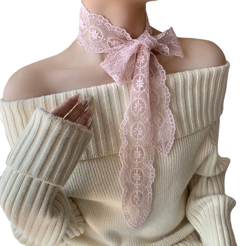 Buñuelo de seda largo de alta calidad coreano bordado de encaje sólido buñuelo de seda delgado de banda larga correa de pelo buñuelo decorativo