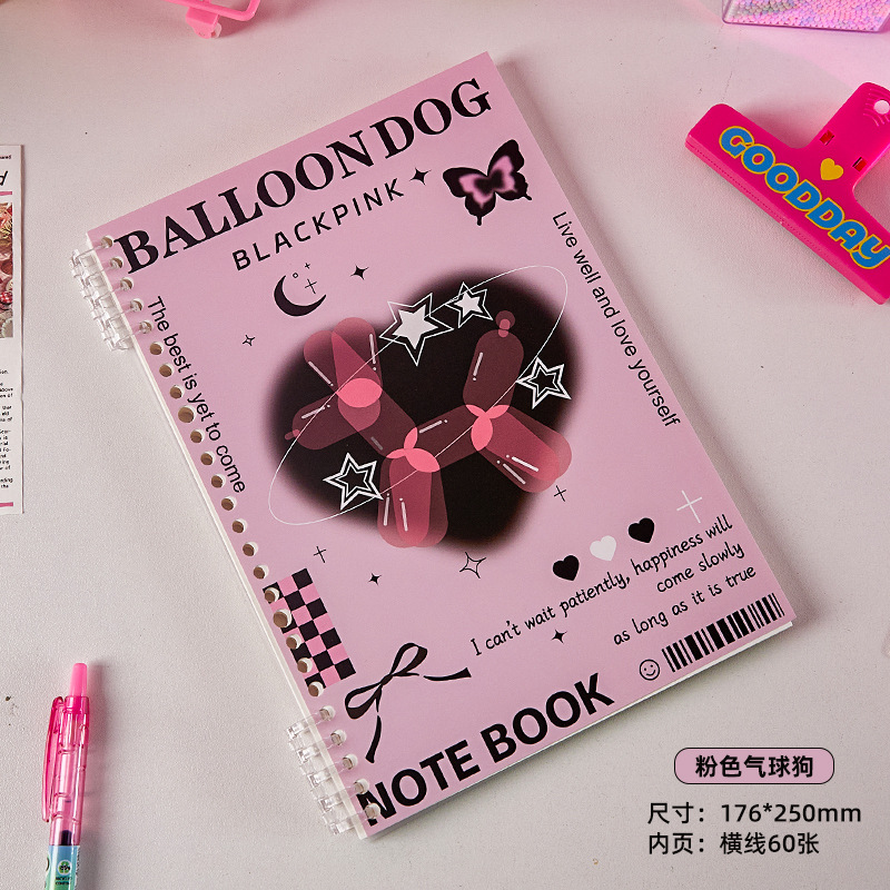 Negro Rosa B5 cuaderno de hojas sueltas de alto aspecto cuaderno portátil desmontable sin perder las manos Escuela secundaria Libro de preguntas equivocado