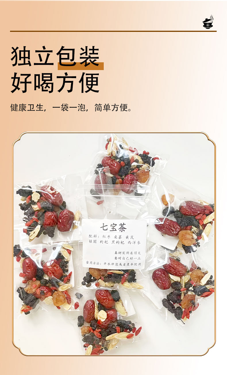 Men's Seven Treasures Tea (Qi Bao Cha) — Jujube, Goji, Longan & Astragalus Herbal Blend quality and texture
