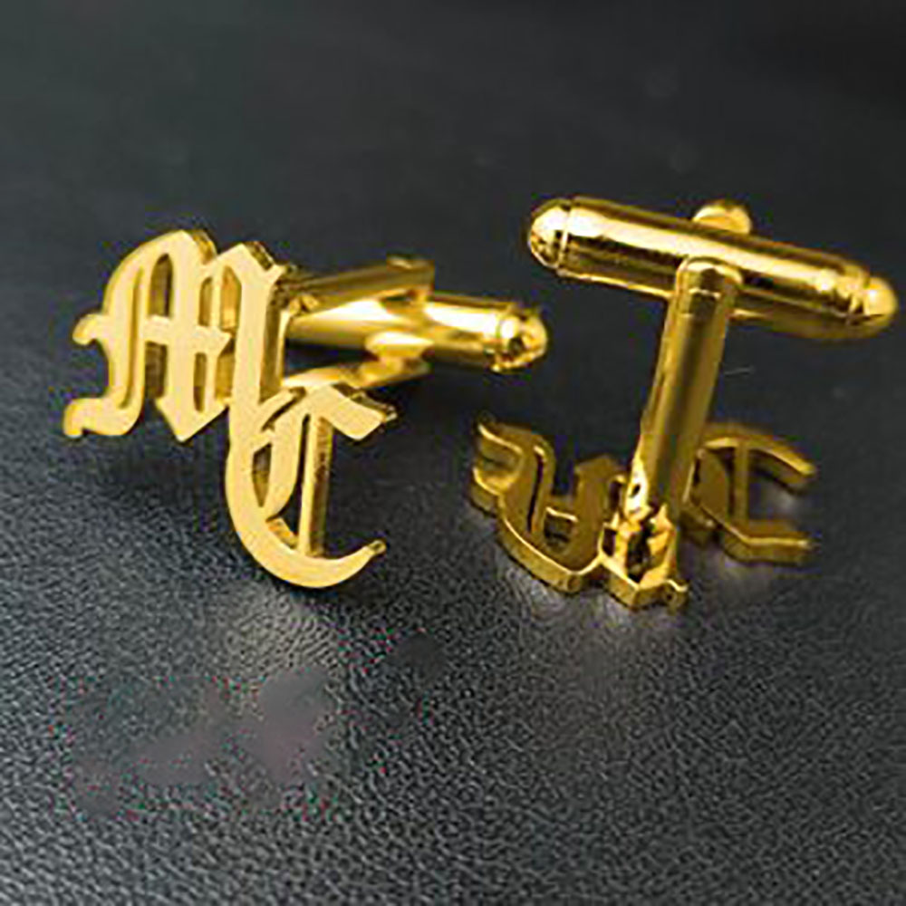 Gemelli da uomo placcati oro con lettere stile francese_voghion.com