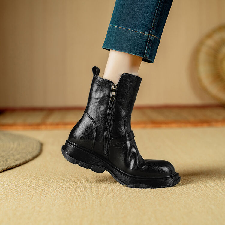 Martens, belt, leather buckle, keep warm comfortable low boots