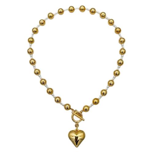 Choker Geometric Round Heart Necklace for Women, Love Pendant Necklace, Gold Beaded Locking Necklace
