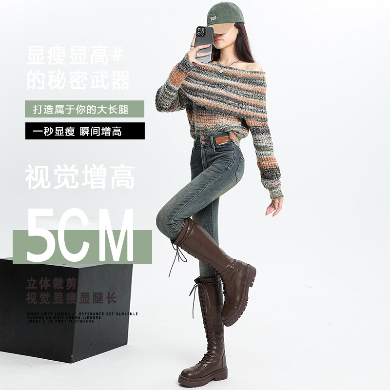 마이크 시멘트 그레이 레깅스 여성의 2024 가을 새로운 디자인 허리 두피 브랜드 성격 버클 연필 바지