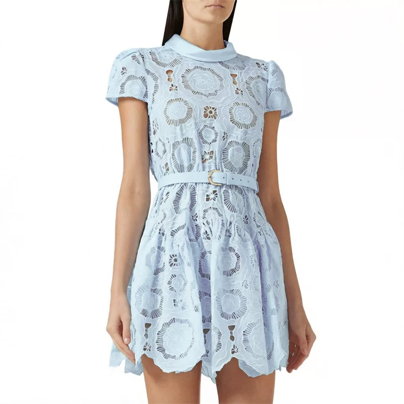 26 Summer Cross-Border Manufacturer Wholesale Designer Style Elegant Sweet Temperament Hollow Embroidery Waist-Cinching Slimming Short Dress 26 Summer Cross-Border Manufacturer Wholesale Designer Style Elegant Sweet Temperament Hollow Embroidery Waist-Cinching Slimming Short Dress