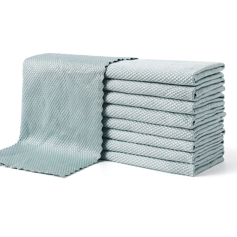 Toallitas de escama de pescado limpiando paño de vidrio sin marcas de espejo doméstico toallas de limpieza de cocina absorción de agua no es fácil de caer tela de escama de pescado