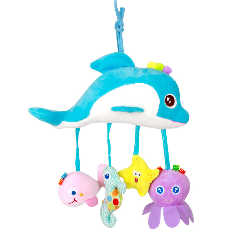Juguete de peluche relajante con sonajero para colgar en la cuna o cochecito de bebé, con diseño de mono feliz.