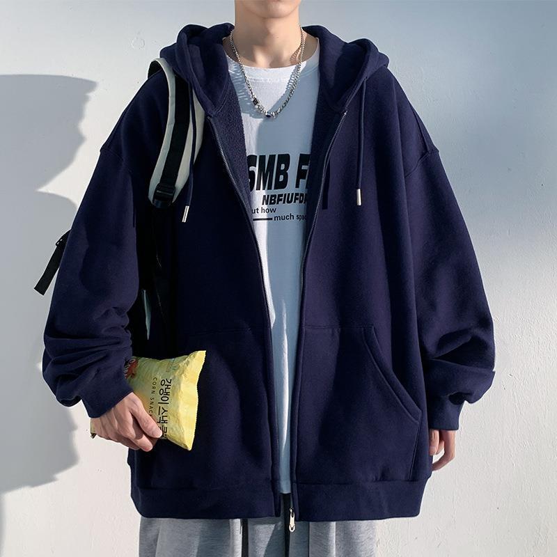 Cremallera cardigan suéter hombres de Hong Kong estilo moda marca suelta Abrigo con capucha moda ins otoño juventud color sólido top