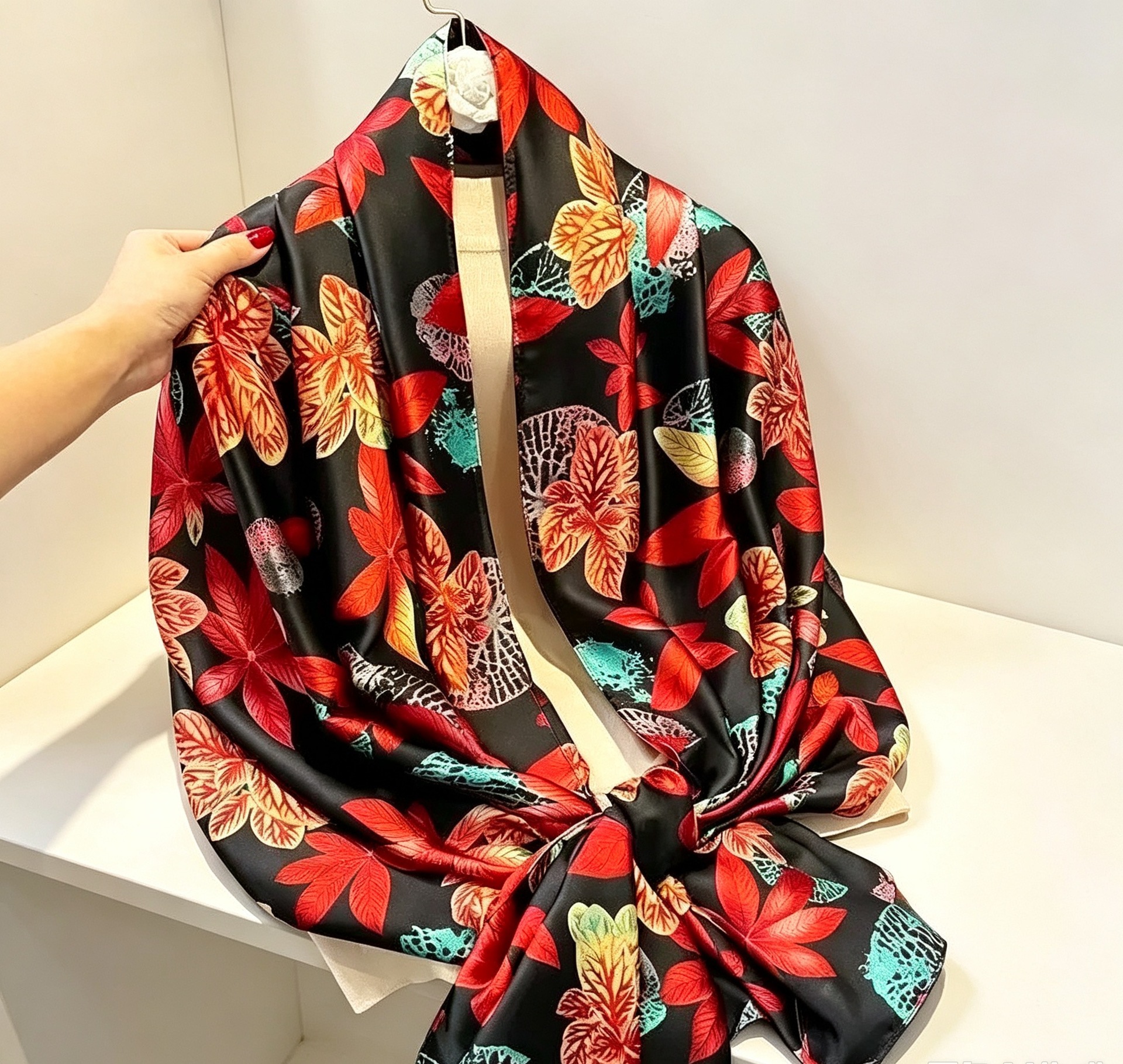 ใบเมเปิ้ลสีแดงบนพื้นหลังสีดำ / 180