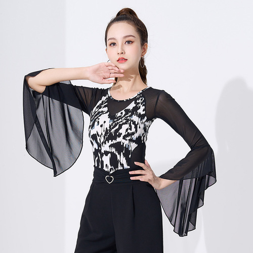Dance practice clothes for women adult new shape training black bell sleeves modern dance Latin dance tops