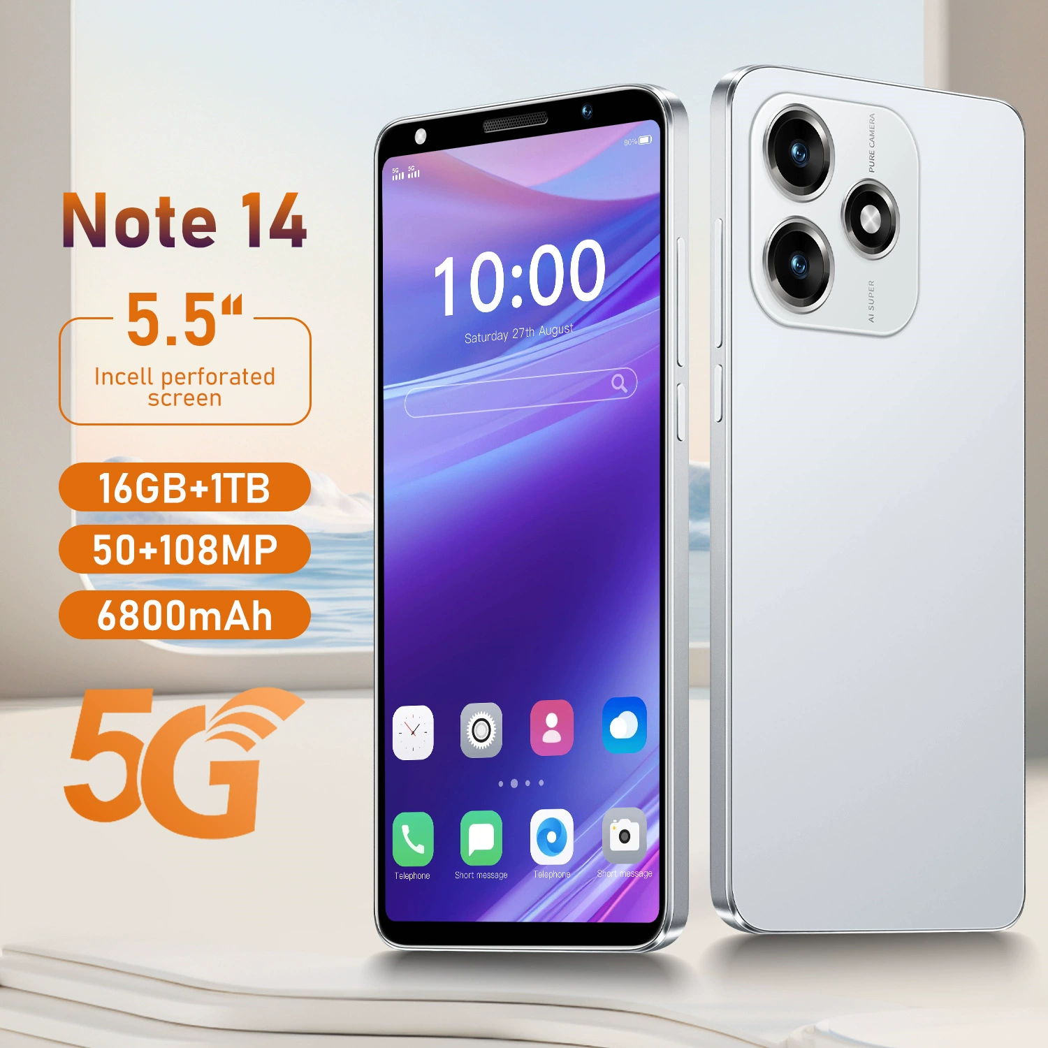 Новый трансграничный мобильный телефон Note 14 для внешней торговли. Смартфон Android 8.1 с 5,5-дюймовым дисплеем и встроенной памятью 16 ГБ.