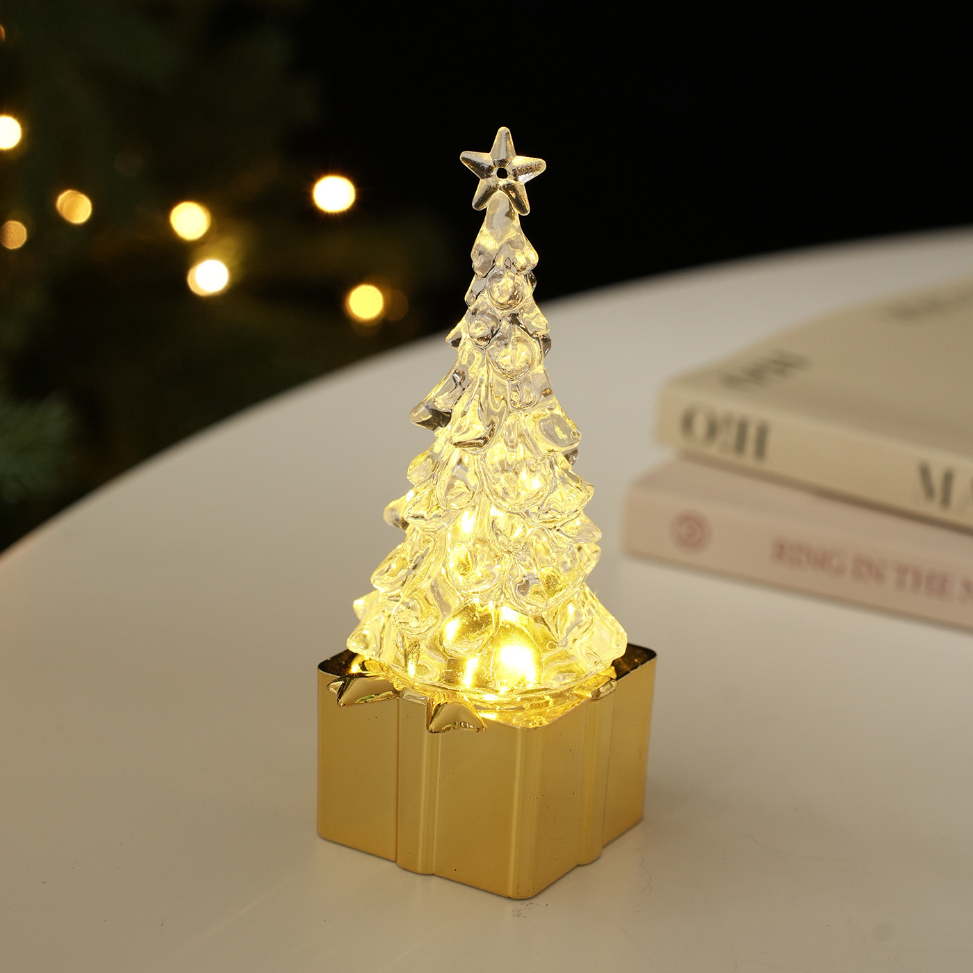 Nuevo transfronterizo luminoso transparente mini decoración de escritorio de Navidad árbol decoración de plástico decoración de iluminación en stock