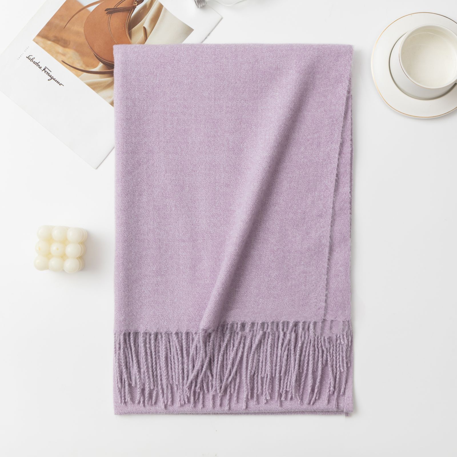 Bufanda ancha de cachemir para mujer, estilo chal de invierno de alta calidad, color liso con bordado floral, cálida para dama