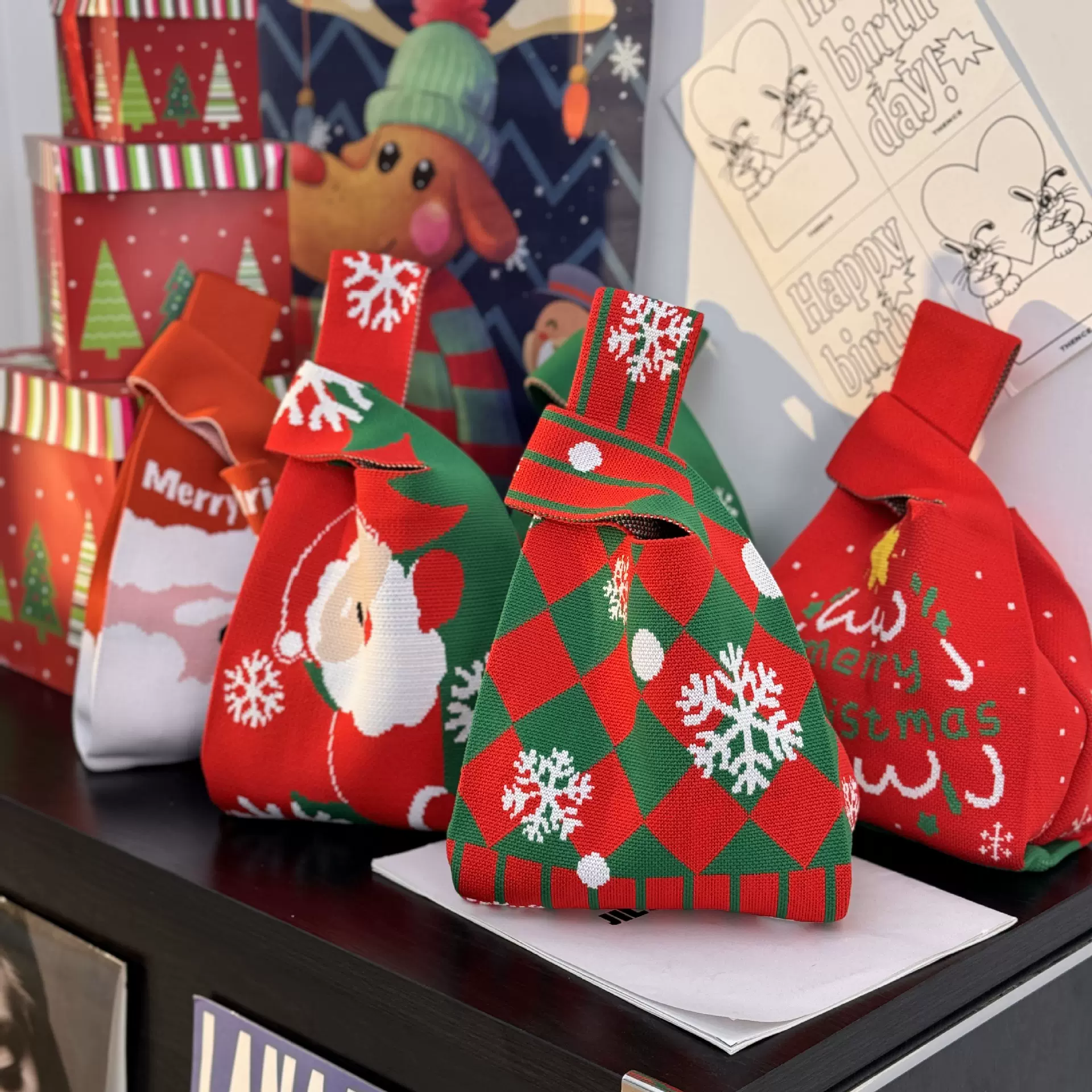 圣诞主题礼品袋手提针织包苹果专用袋节日礼物女士手拎包盒饭包包