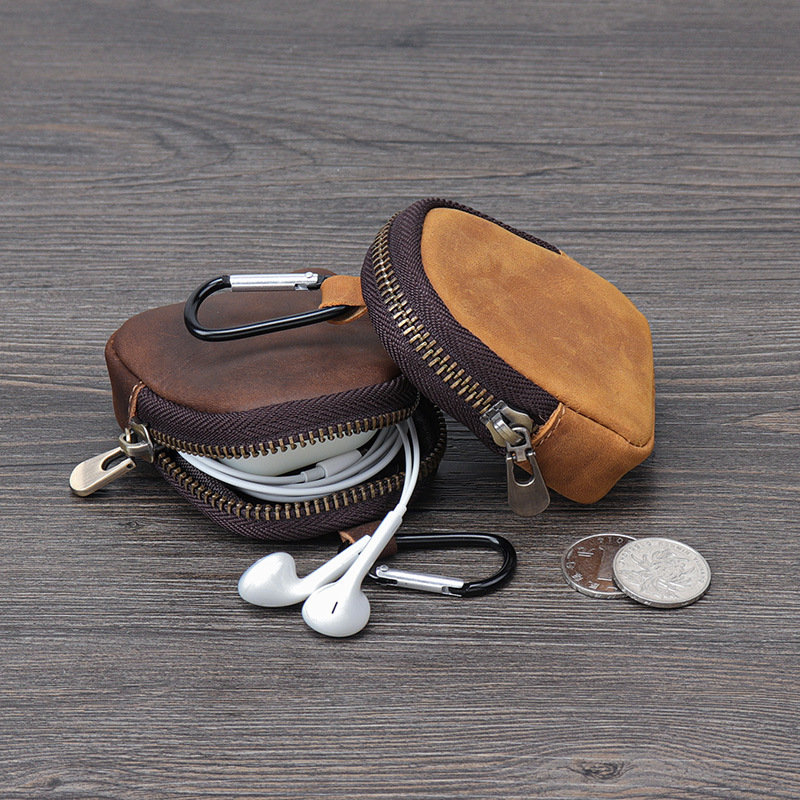 High-Quality Leather Small Wallet, Original Japanese Style Coin Purse, Zipper Earphone Pouch, Key Pouch, Small Bag Accessory