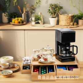 木质收纳盒子咖啡机置物架茶包收纳盒木质带抽屉分格收纳整理盒子