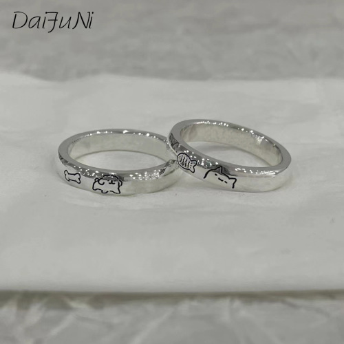 Line puppy ring, kitten couple ring, cute cartoon fish dry bone ring, same style as Little Red Book