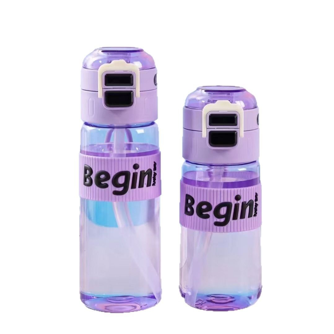 Tazas de plástico de doble bebida portátiles de estudiantes Tazas de agua resistentes a altas temperaturas Tazas de paja de bebida directa Tazas de agua deportivas de niñas