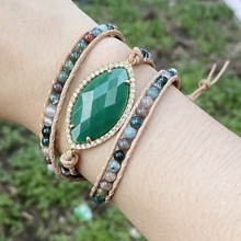 天然印度玛瑙 亚马逊 粉晶编织缠绕3圈手链 手工编织wrap手链