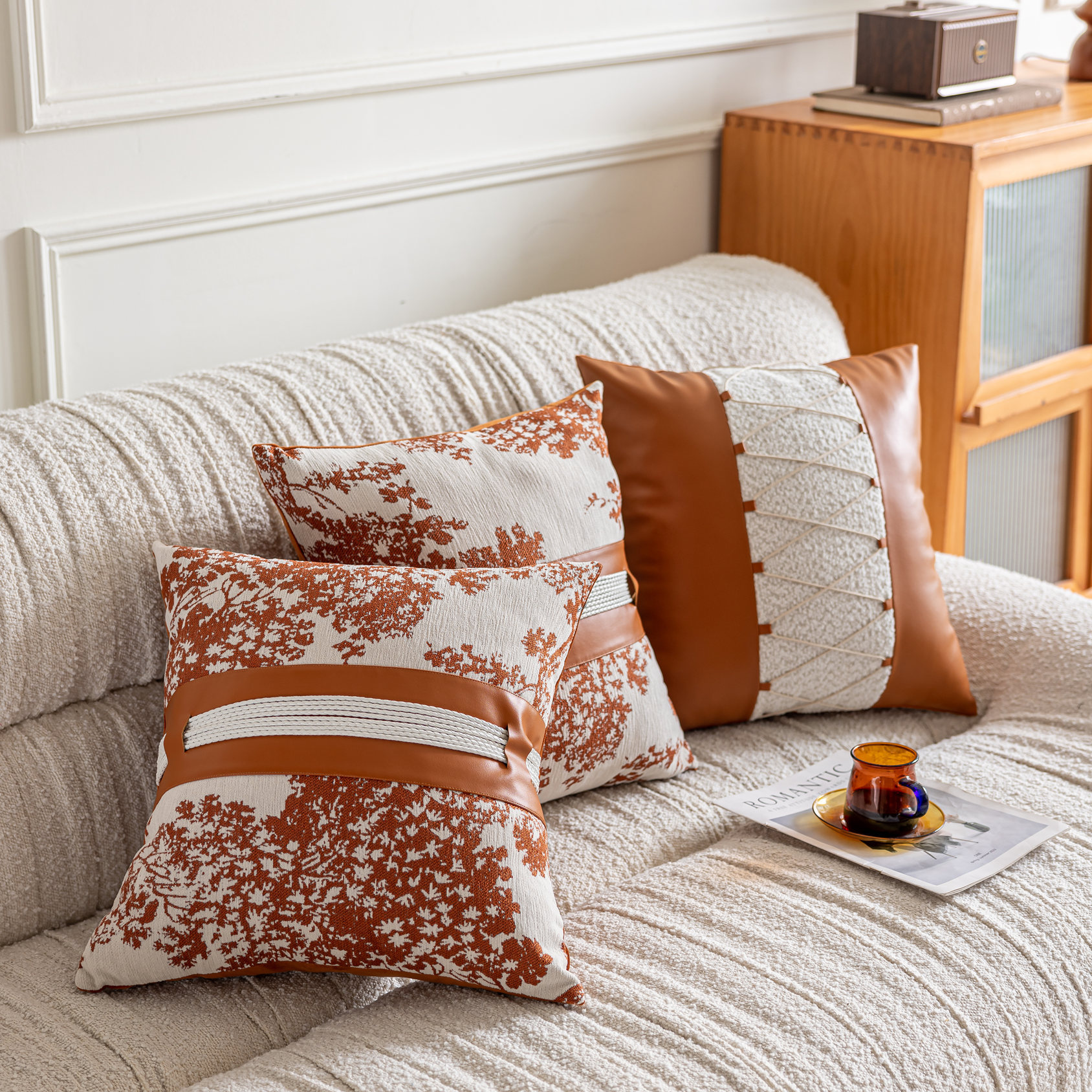 New Orange Leather Sofa Pillow Cover Multi-Craft Office Pillow High-End Hotel Villa Bedside Cushion