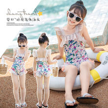 女童泳衣连体衣2023夏季新款儿童吊带蝴蝶结花朵沙滩网红女孩泳衣