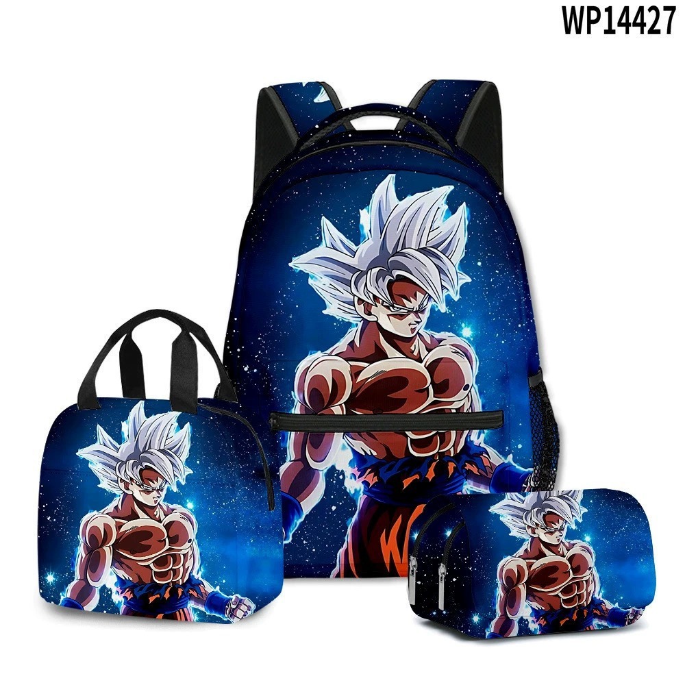3D transfronterizo nueva animación Goku siete Dragon Ball Super bolsas escolares bolsas de almuerzo bolsas de lápiz tres piezas