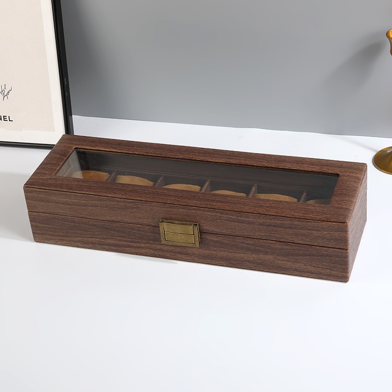 Bark Pattern 6-Bit Watch Box Retro Transparent Window Watch Display Box Multi-Size Watch Collection Storage Box