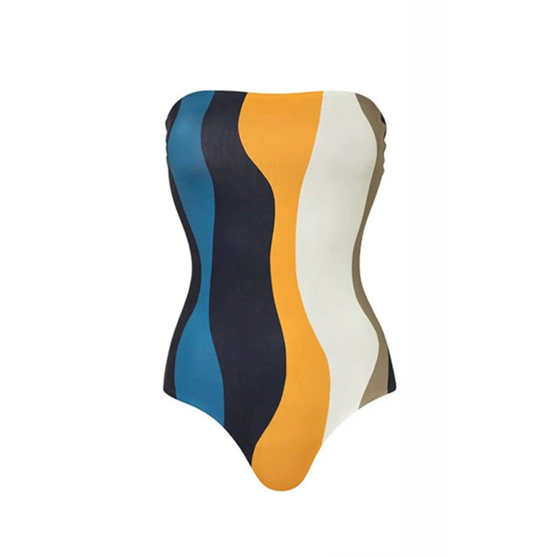 One-Piece Swimsuit (Qiao Jiayuan) 2025 Retro Style with Wrap Skirt, Crane Print, S–XL & One Size