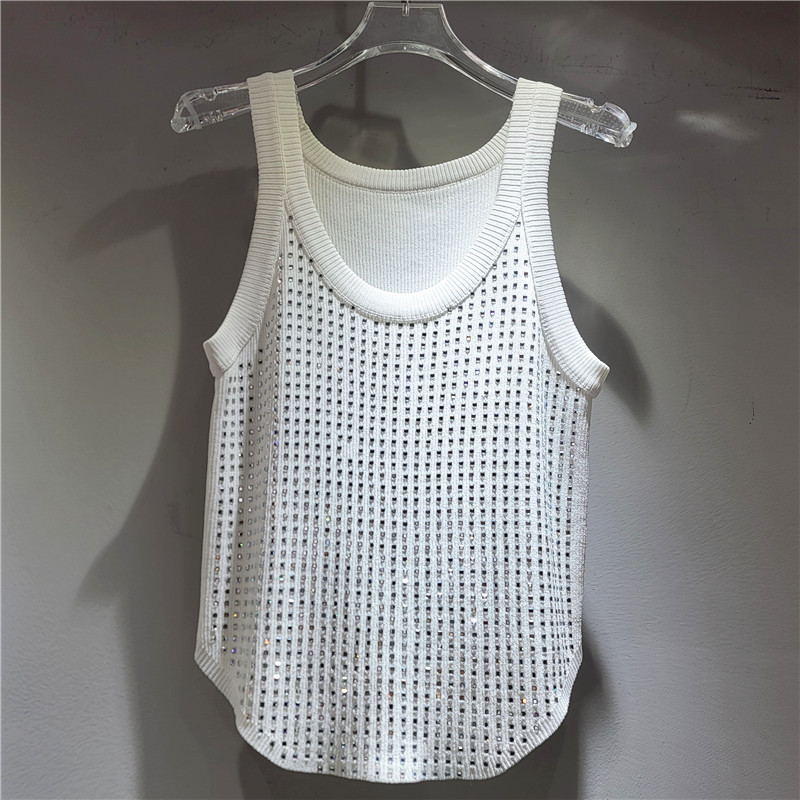 Blanco chaleco de perforación caliente chaleco de mujer de verano nuevo delgado interior con camisa de moda sin mangas