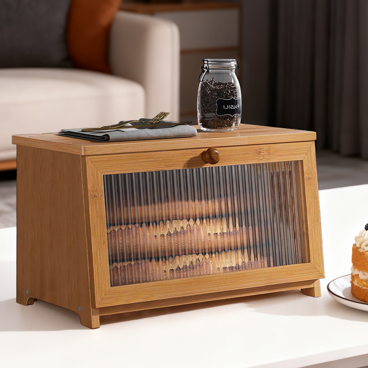 Kitchen Food Storage Cabinet Desktop Bread Box Storage Cabinet with Door Bowl Cabinet Microwave Oven Pot Rack Sideboard