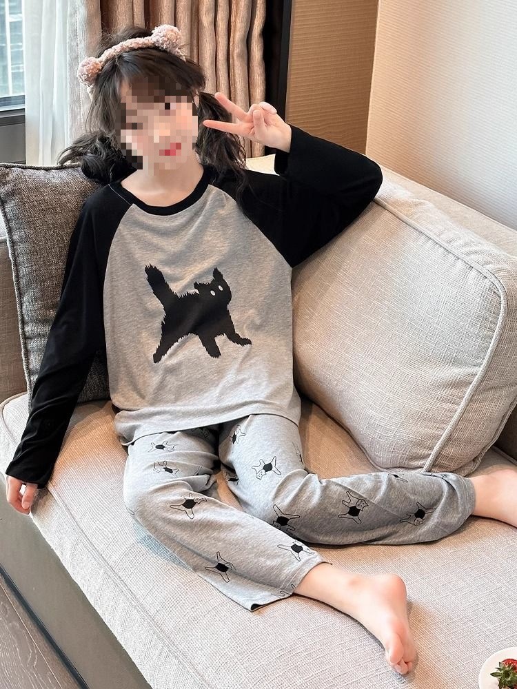 Niños moda pijamas niñas primavera y otoño delgada ropa de hogar de mangas largas ropa de aire acondicionado de niñas dos juegos