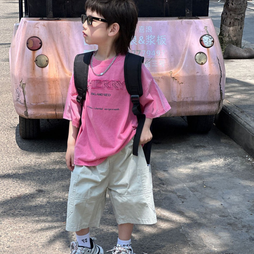 Tairu 2024 new summer Korean style boys' letter round neck pullover style casual short-sleeved children's T-shirt trend