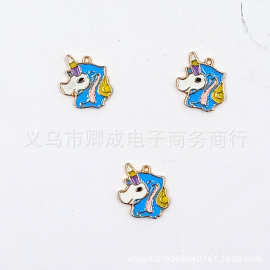 欧美热销DIY蓝色独角兽单吊电镀合金饰品挂件吊坠辅料批发