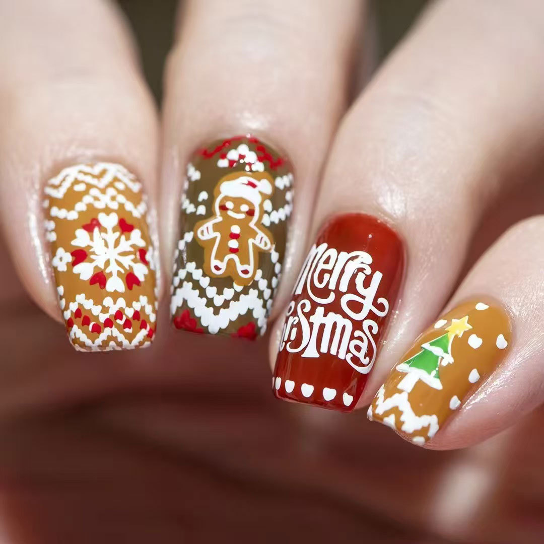 X-0701圣诞专属姜饼人雪花与圣诞树的梦幻联动24片成品穿戴美甲