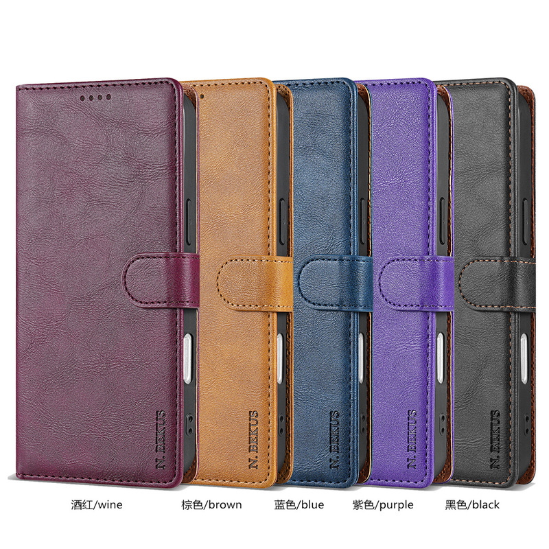 Suitable for Apple Iphone17E Classic Solid Color Mobile Phone Leather Case Xiaomi/Google Card Holder Wallet Protective Case