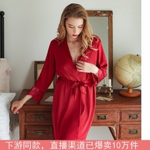 性感睡衣女晨袍浴袍和服睡袍仿真丝家居服薄款冰丝绸春夏新款单袍
