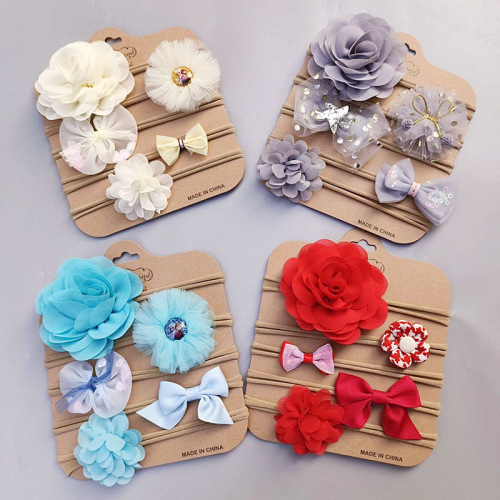 New baby hairband Korean style chiffon flower children's hair accessories headband seamless hair band princess jewelry 5-piece set