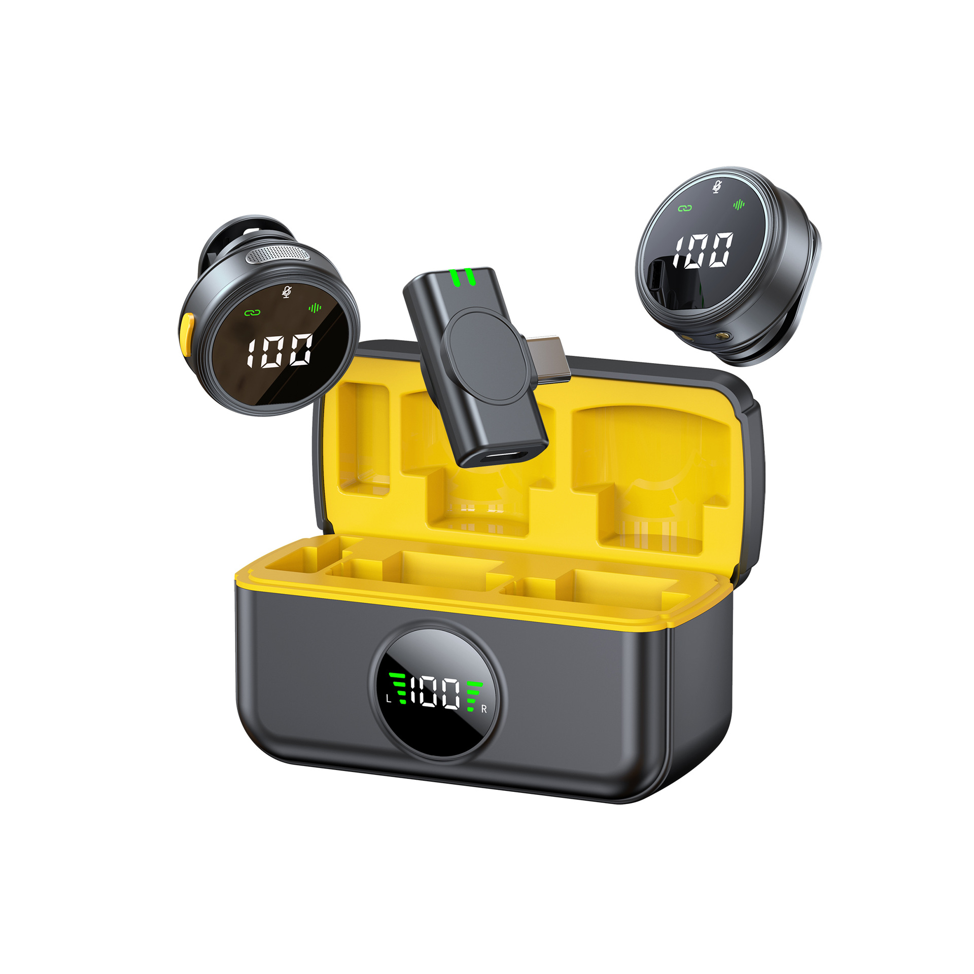 Cargador dual con pantalla digital magnética H28 - Negro y amarillo