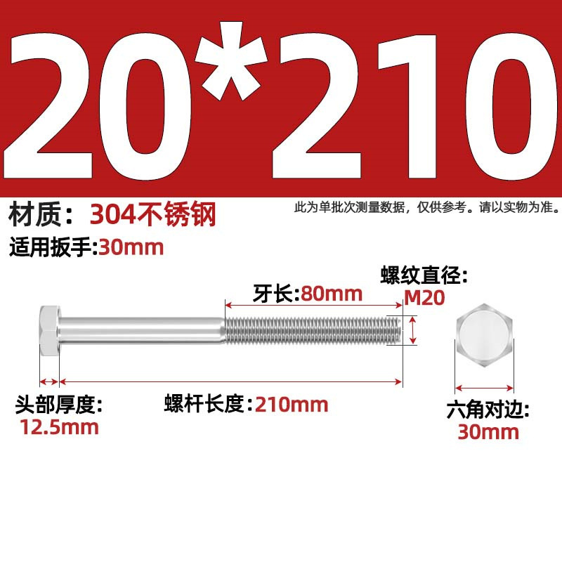 Болт шестигранный Tianzhuo Hardware M20x210 частичная резьба