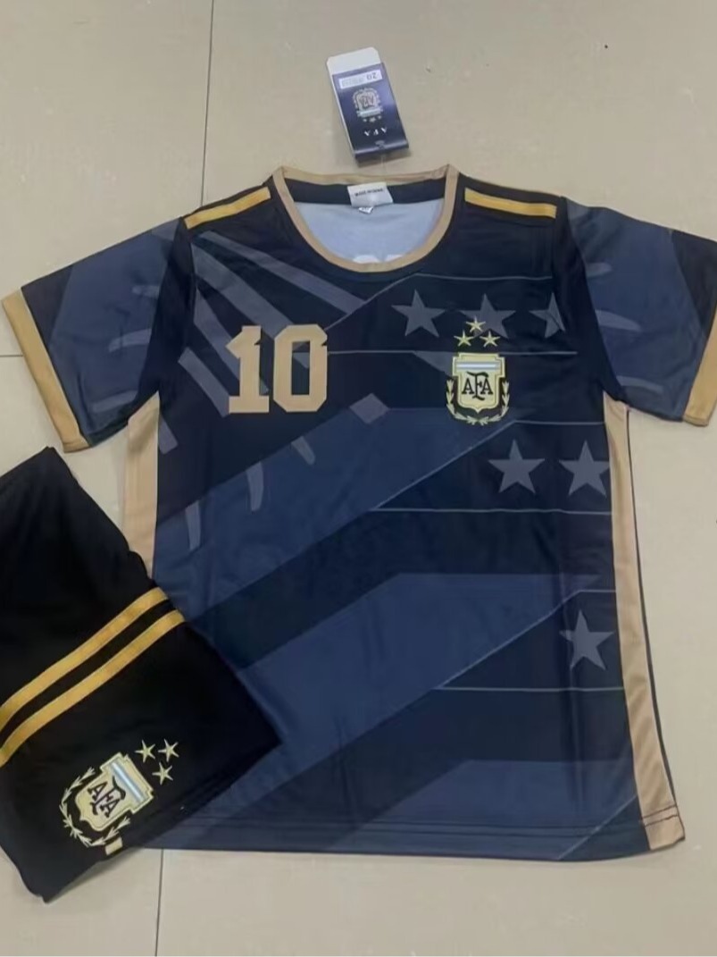 23-24アルゼンチンブラック10号メッシサッカーユニフォーム子供成人ユニフォームデジタル印刷14ヤード-30ヤード