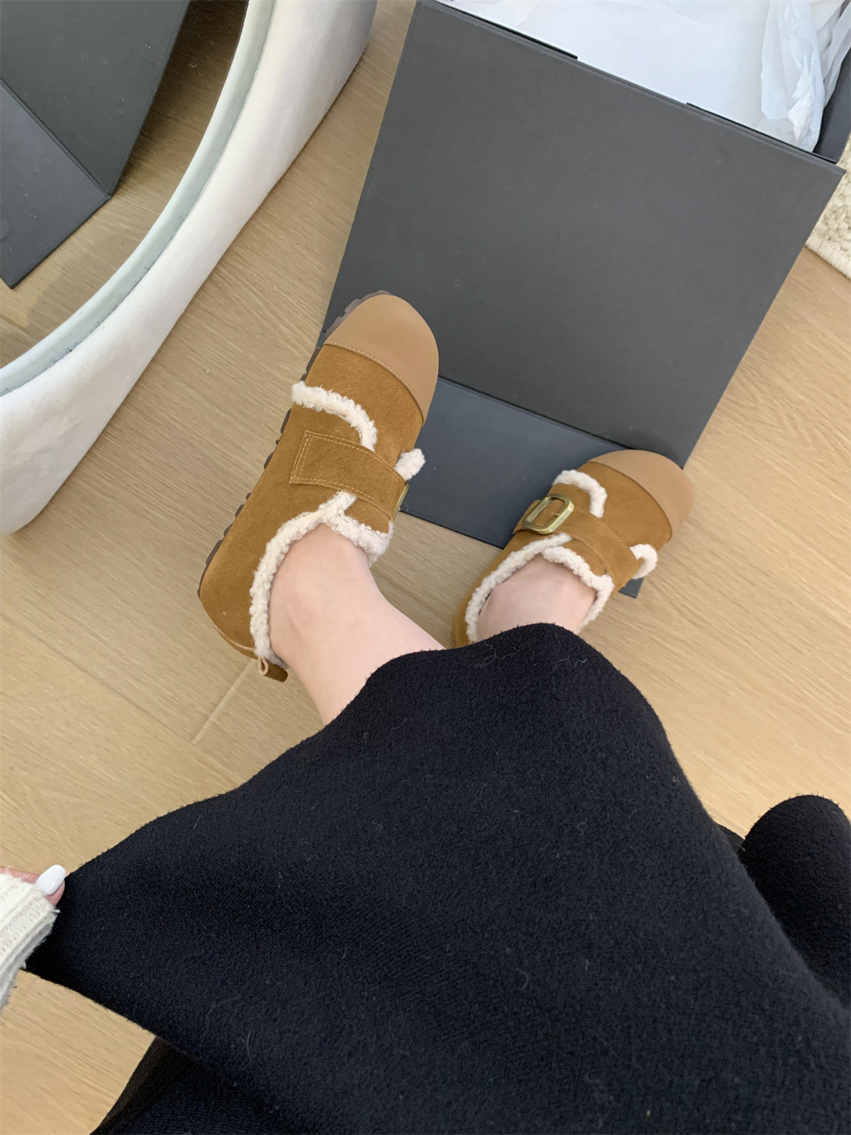 Scarpe basse donna tipo bean shoes foderate in peluche inverno_voghion.com