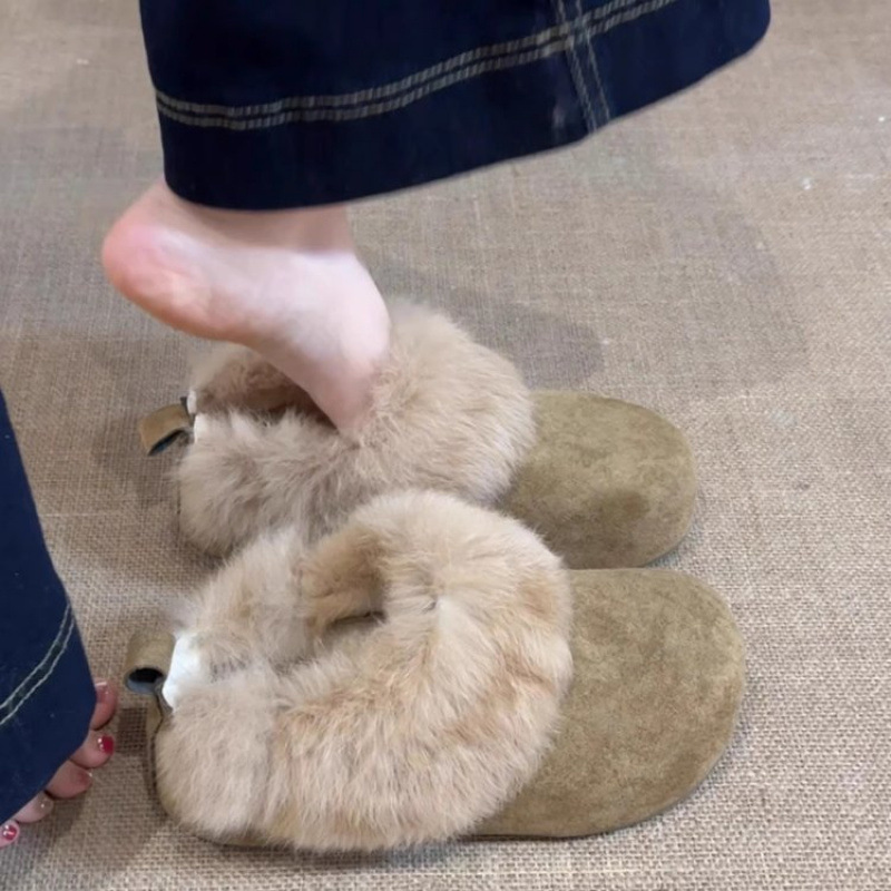 Thick-soled Birkenstock-style winter boots, fleece-lined women's shoes, unisex slip-on snow boots, retro furry closed-toe cotton slippers Thick-soled Birkenstock-style winter boots, fleece-lined women's shoes, unisex slip-on snow boots, retro furry closed-toe cotton slippers