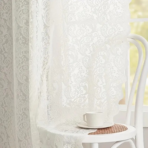 Fresh lace curtains, white warp-knitted window sheers—elegant European-style pastoral door curtains for living rooms and bedrooms, ready-to-hang products available via cross-border dropshipping.