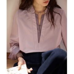 【新品】soligther法式复古假两件衬衫女秋季套头长袖衬衣