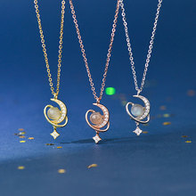 乾佳S925纯银轻奢感月光石星月项链甜美星球锁骨链2025年小众设计