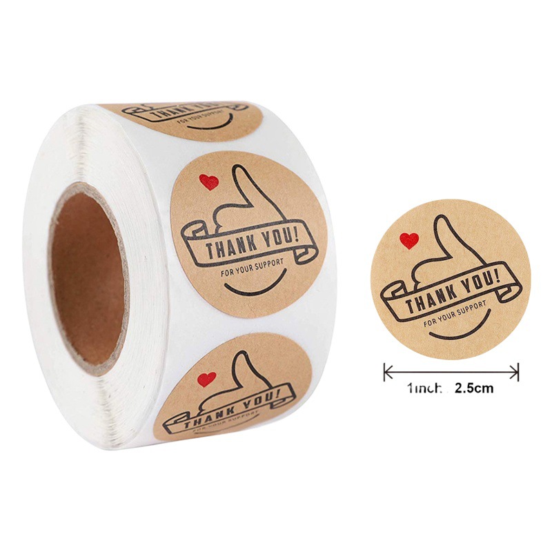 El comercio exterior en stock popular de papel Kraft rollo de pegatinas Gracias pegatinas etiqueta autoadhesiva Rojo amor sobre decoración