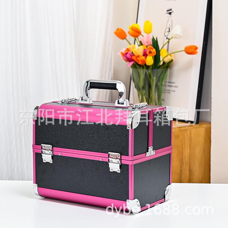 Caja de maquillaje portátil, caja de manicura de gran capacidad, caja de herramientas de peluquería con bordado de tatuajes, artista de maquillaje y caja de maquillaje para almacenamiento al aire libre