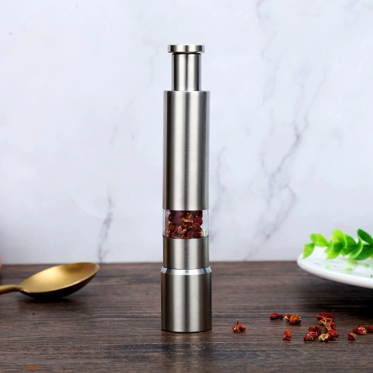 Трансграничная 201 Нержавеющая сталь ручной специи многоразовый черный перец шлифовальный ручной нажимной домашний перец