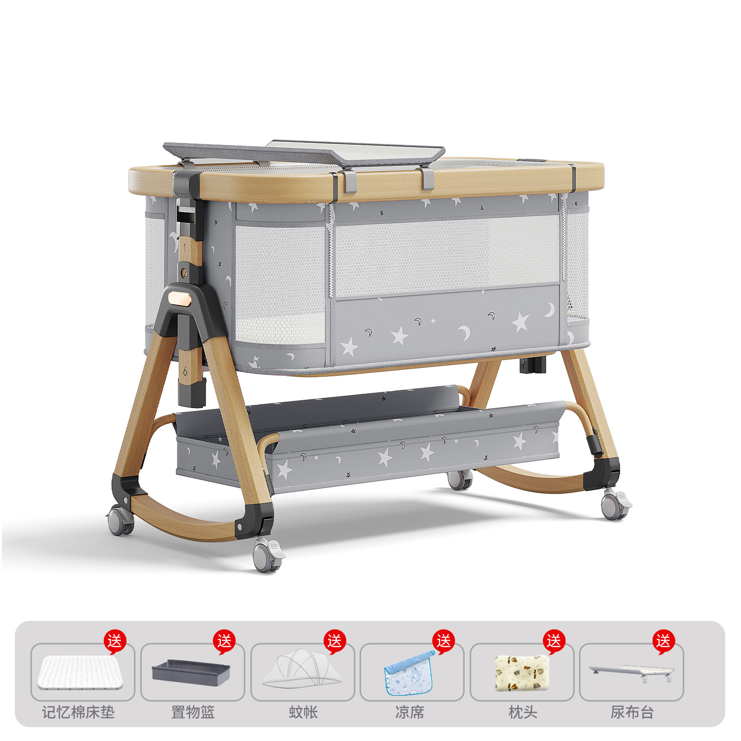 Cama para bebés, cama de cuna para recién nacidos, cama de empalme grande, cama móvil portátil plegable multifuncional 2 en 1
