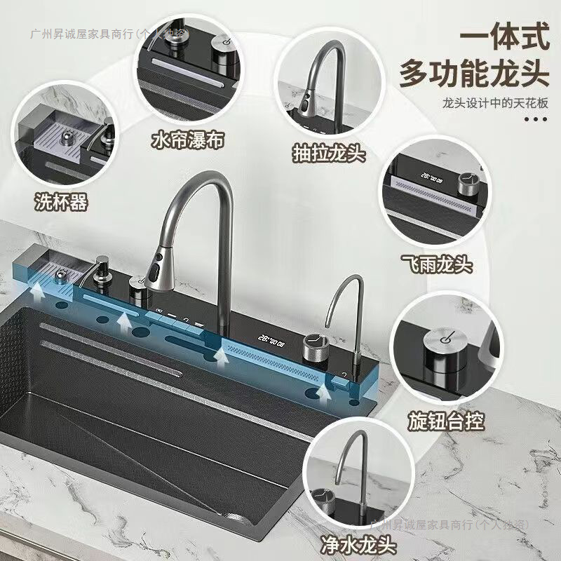 JOMOW engrosado cocina digital ballenas voladores canales de lluvia cascada de tanque único nano panal de abeja lavado de verduras acero inoxidable para el hogar